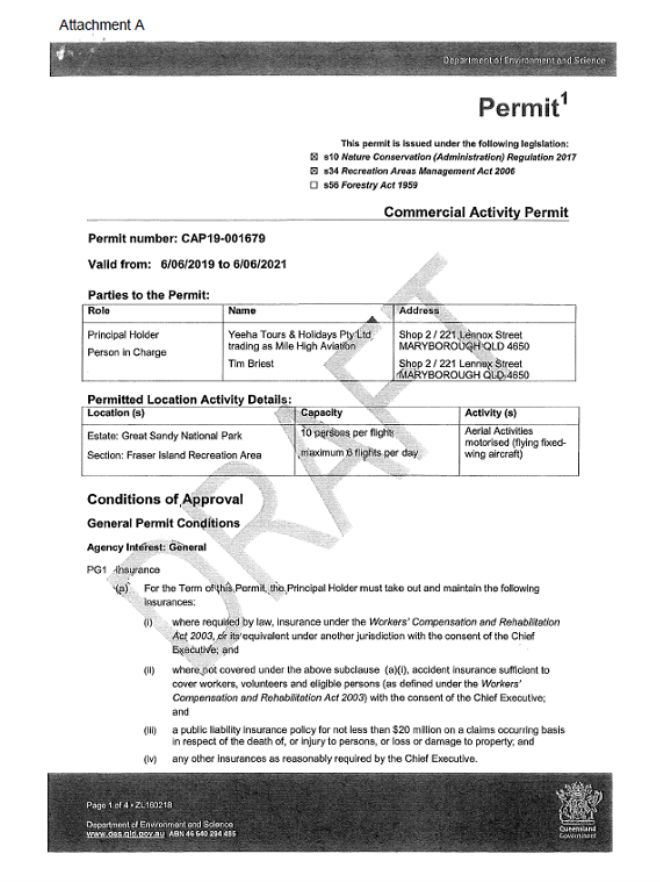 Yeeha Tours and Holidays Pty. Ltd. t/as Mile High Aviation v Department of Environment & Science [2019] QCAT 176