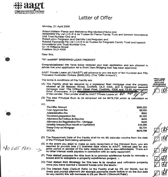 AAGT Private Loans Pty Ltd v Ferguson [2009] QSC 113