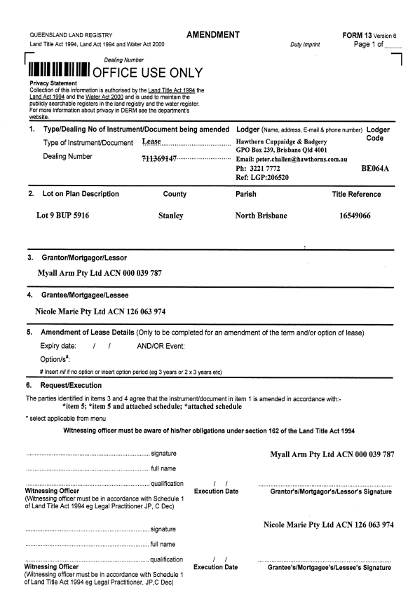 Myall Arm Pty Ltd v Nicole Marie Pty Ltd [2010] QSC 377